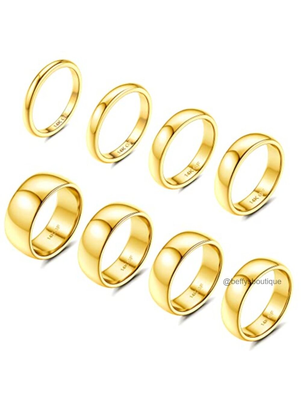 14K Gold Plated Stainless Steel Stacking Rings Set 8pc Comfort Fit Size 8